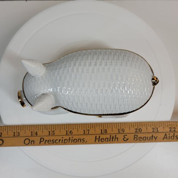 Bone China Porcelain Pig Hinged Trinket Jewelry Box w/ 18k Gold Accent - Picture 4 of 16